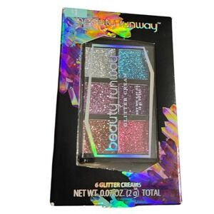 Beauty Runway 6 Glitter Creams Palette Pink Silver Blue Sparkle Makeup 0.07oz.